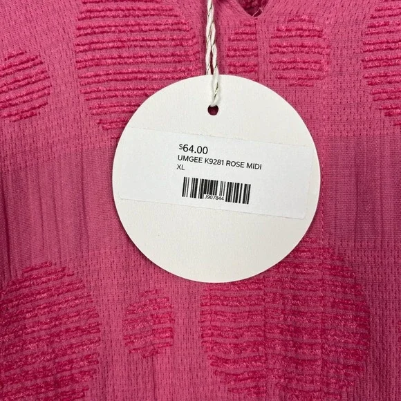 Umgee Midi Dress Womens XL Rose Swiss Dot Tiered Puff Sleeve Boho Cottage Garden - Picture 5 of 12